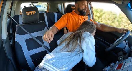 Fake Driving School Italian Brunette Driving Blowjob